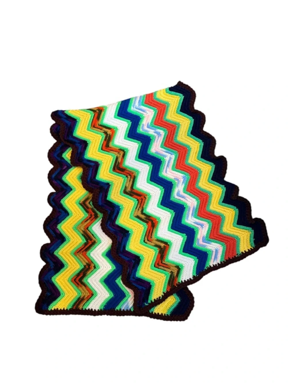 Hand Crochet Chevron Throw Blanket Multicolor Boho Vintage Zigzag 72x27
